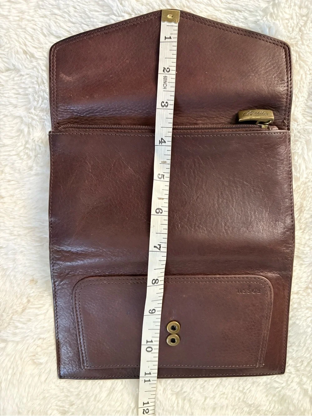 Fossil Brown Trifold Genuine Leather Clutch Wallet Checkbook Wallet